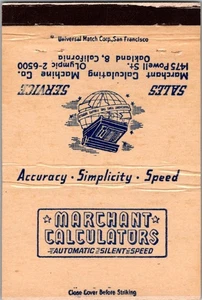 Copertina fiammiferi vintage Marchant Calculators Oakland, California MB110 - Foto 1 di 2