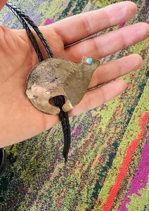 Oso Bolo Vintage Nativo Americano Navajo Turquesa Plata Esterlina - Imagen 1 de 7