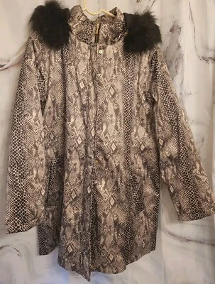 Isaac Mizrahi Live! Куртка животных печати искусственного меха выстеганная с капюшоном с подкладкой женщин L - Изображение 1 из 4