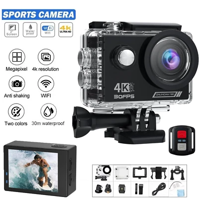Underwater Action Camera Sports 4K 30FPS WiFi 2.0inch Ultra HD 4X Zoom PC Webcam - Image 1 of 4