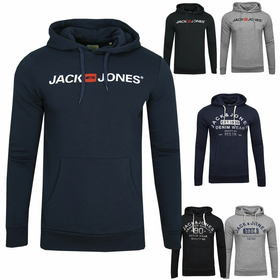 JACK & JONES Herren Hoodie Kapuzen Pullover Langarmshirt Pulli Sweat Brust Print - Bild 1 von 1