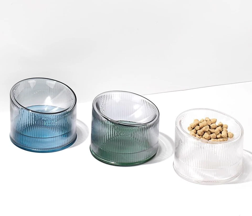 Cuenco de cristal para mascotas de vidrio transparente 2 piezas cuenco para gatos, agua para beber y comer alimentos Foto 1 de 4
