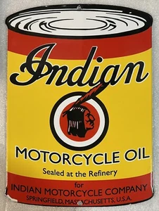 8 x 11 INDIAN MOTORCYCLE Oil Can PORCELAIN Steel Sign Gas Garage Petroliana - Picture 1 of 3