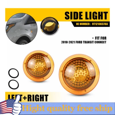 Luz repetidora de marcador de guardabarros lateral ámbar 2 piezas para Ford Transit Connect 2010-2021 Foto 1 de 4