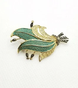 Art Nouveau 835 Silver Brooch Gold Washed Impressionism Art Deco Antique Green - Picture 1 of 5