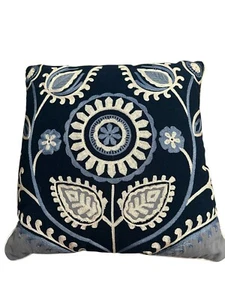 Pier1 Imports Embroided 100% Cotton Pillow Accent Decor Pillow Blue Gray Ivory - Picture 1 of 18