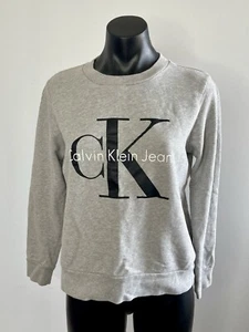 CALVIN KLEIN Jumper Womens Grey Cotton Sweater Logo Long Sleeve Size S - Picture 1 of 7