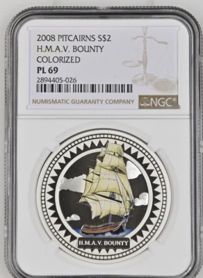 Pitcairns HMAV Bounty Silver Proof 2008 2 dólares NGC PL69 Foto 1 de 4