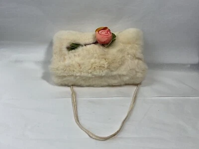 Muff infantil antigo de pele de coelho branco com tecido rosa #2 - Imagem 1 de 4