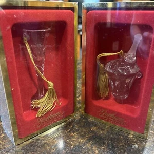 Set of 2 Vintage 2000 Gorham Crystal Champagne Wine Ice Bucket & Flute Ornament - Picture 1 of 12