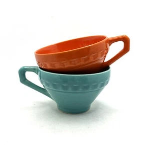 Vernon Kilns Pottery Coronado Orange And Aqua Blue Cup Set Of 2 Vintage - Picture 1 of 13