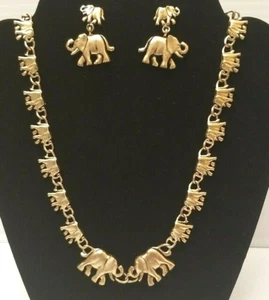 Gold Tone Elephant 18" Necklace and 1" Dangly Earrings! Cute Makes a Great Gift! - Picture 1 of 9