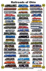 Cartel de ferrocarril de 11""x17"" de los ferrocarriles de Ohio firmado por Andy Fletcher - Imagen 1 de 1