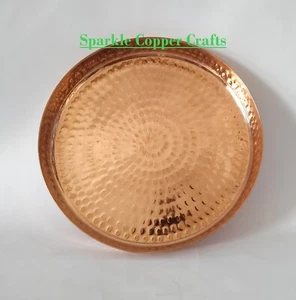 Handmade Hammered Vintage Royal Food Serving Pure Copper Thali Round Tray - Picture 1 of 8