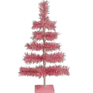 18in Pink and Silver Firework Tinsel Christmas Tree, Wood Metal Stand Included - Picture 1 of 3