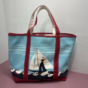 LL Bean Boat & Tote Sailor Girl Design Rare Bag Red Water Blue - Bild 1 von 13