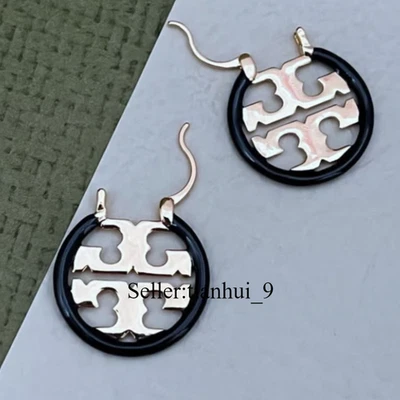 全新! Tory小号圆形黑色耳环带珠宝袋 — 第 1/2 张图片