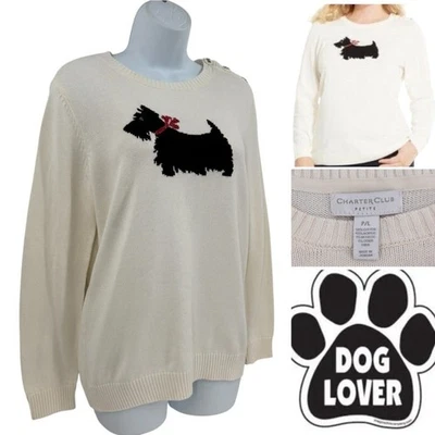 Suéter Charter Club Scottie Dog Pet Lover Talla PL Navidad Foto 1 de 4