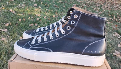 Common Projects Tournament High 4133 41EU 8/8.5US Black w Shiny Sole EUC $425 - Image 1 of 4