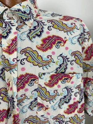 Camisa Floral Paisley Hombres XL Marfil Retro Colorida Abotonada Algodón Alan Riverer Foto 1 de 4