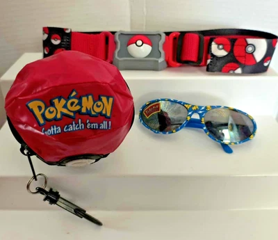 ACCESORIOS POKEMON VINTAGE/GAFAS JUVENILES, CINTURÓN Y BOLA CLIP BOLSA Foto 1 de 4