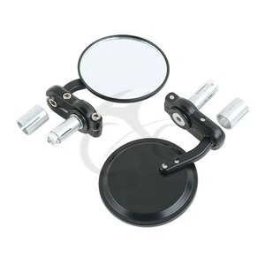 3" Round 7/8" Handlebar End Side Rearview Mirrors For Harley Honda Suzuki Yamaha - Picture 1 of 6