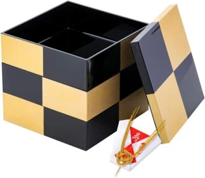 3-Stage Jubako Bento Box OSECHI Lunch Black and Gold Celebration ICHIMATSU Japan - Picture 1 of 4