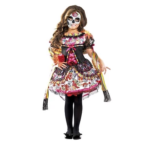Child Girl's Day of the Dead Dia de los Muertos Sugar Skull Costume Dress S M L - Picture 1 of 3