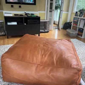 Leather Moroccan Pouf Ottoman Genuine Footstool Pouffe Goat Handmade Unstuffed - Picture 1 of 11
