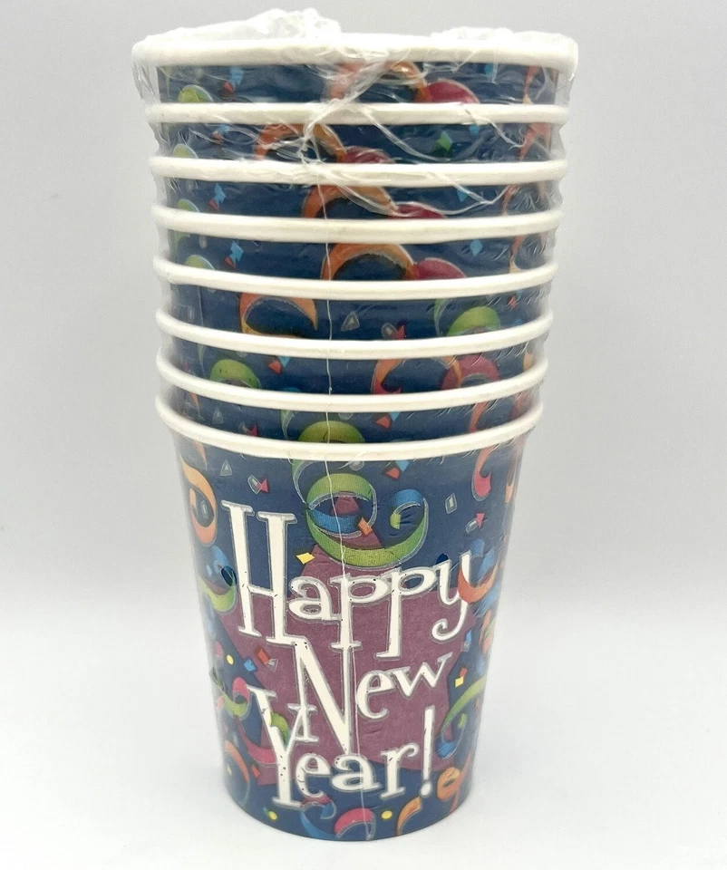 Groovy New Year Streamers Happy New Year's Eve Holiday Party 7 oz. Paper Cups - Image 1 of 1