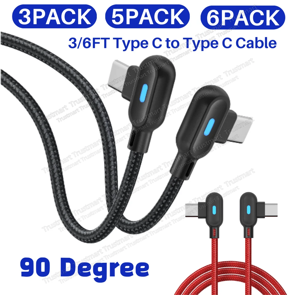 Lot Type C to USB C Cable Led Elbow PD Nylon Fast Charger For iPhone 15/Samsung - Image 1 of 4