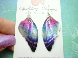Misty Pink, Blue & Purple Butterfly Earrings - Enchanting Fantasy Jewelry - Picture 1 of 5