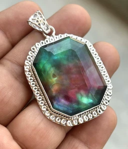 Natural 93 Ct Ammolite Silver Pendant Certified Doublet Organic Gemstone - Picture 1 of 4