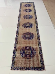 Tappeto runner turco vintage annodato a mano, tappeto orientale in lana 2x10 - Foto 1 di 10