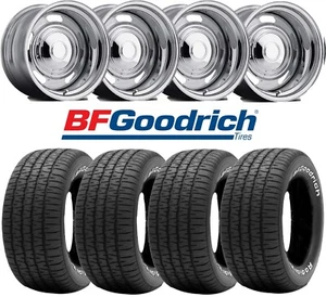 15x8 CHROME RALLY MOON WHEELS RIMS TIRES 255 60 15 BFGOODRICH TIRES SET - Picture 1 of 13