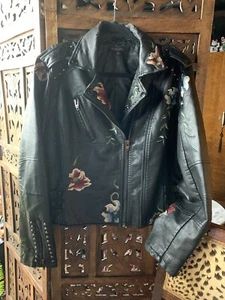 Faux Leather Embroidered Jacket Sz18 Studs Perfect Condition EXCEPT FOR COLLAR. - Picture 1 of 18