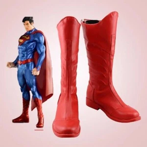 New Superman Cosplay Boots Shoes Customized Men Red Leather Accessory Halloween - Picture 1 of 5