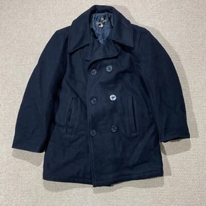 VINTAGE Golden Fleece Pea Coat Mens 38 Small Black 100% Wool Overcoat Sailor USA - Picture 1 of 11