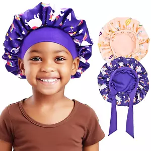2 PCS Kids Bonnets for Girls, Reversible Silk Bonnet for Sleeping Satin Bonnet C - Picture 1 of 12