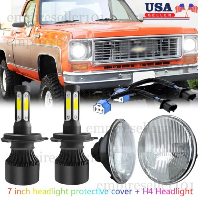 Pair For Chevy C10 K10 K20 X7 1975-1980 105W 7" Round LED Headlights Hi/Lo Beam - Image 1 of 4