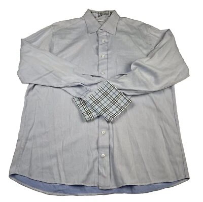 博柏利伦敦男式正装衬衫 16.5 美国制造蓝色 Nova Check 法国袖口 — 第 1/4 张图片