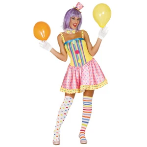 Farbenfrohes Clownskostüm Damenkleid Clown Harlekin Kostüm Zirkus Kleid Damen - Bild 1 von 8
