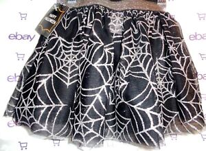 New Halloween baby girls 4T metallic web net black lined skirt stretch waist 