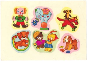 DECALS page with cute TOYS pictures to trace issued in the USSR in 1981 - Imagen 1 de 2