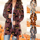 Frauen Pullover Jacken Damen Halloween Tier Katze Kürbis Print Cardigan Mantel