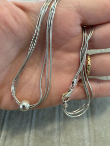 Collier chaîne multi serpent argent sterling 925 Italie avec pendentif perle 16""