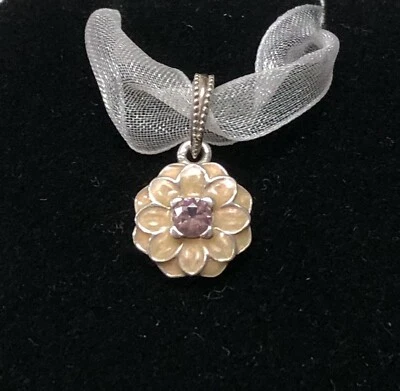 RETIRED Authentic PANDORA Blooming Dahlia Enamel Pink CZ Pendant Charm 791829NBP - Image 1 of 4