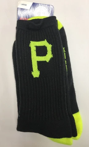 Pittsburgh Pirates FBF Brand Men's Crew Length Socks SIZE LARGE NEW Cover