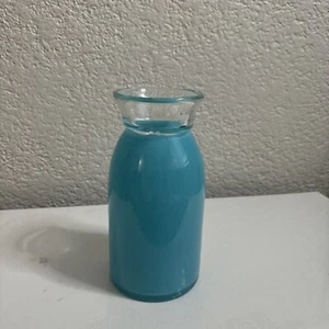 vaso vintage in vetro artistico soffiato a mano blu e trasparente bicolore - Foto 1 di 8