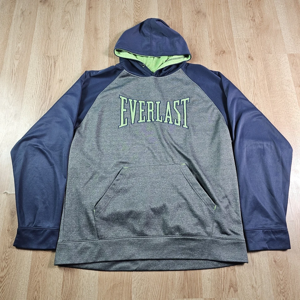 复古 Everlast 连帽衫男式 XL 灰色绿色套衫运动衫 Y2K 拳击 — 第 1/4 张图片